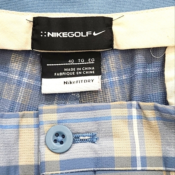 Nike Shorts Mens 40x10 Blue Windowpane Plaid Dry Fit Performance Golf Chinos‎ - Picture 4 of 8